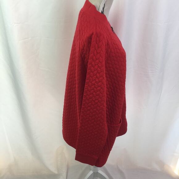 Isaac Mizrahi Live Jacquard Cable Knit Jacket Red - Picture 7 of 11